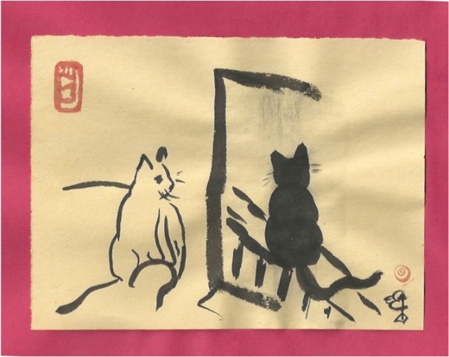 black & white cats window