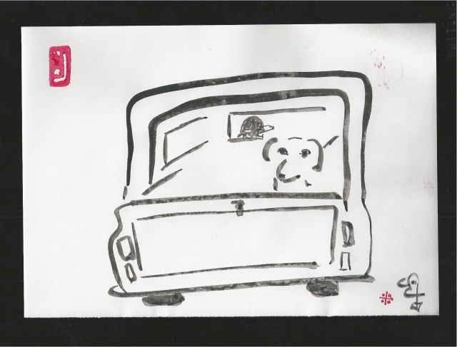 dog in pick-up truck