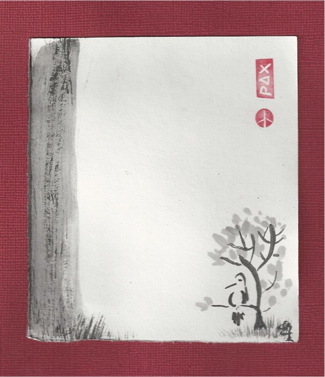 bird in bush on red background