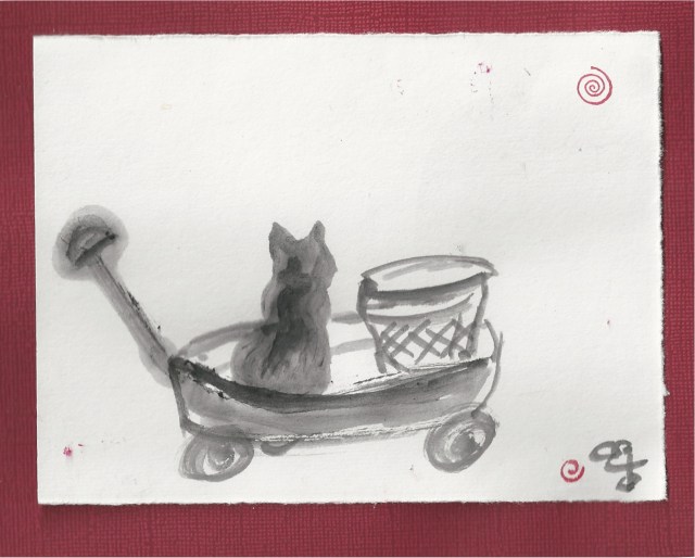 blk cat in garden cart