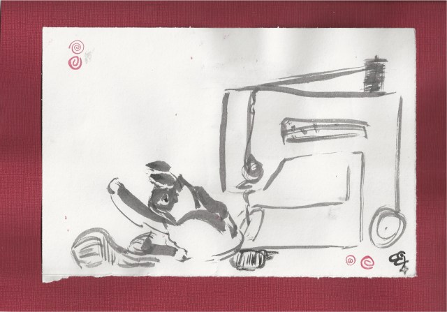 esme on sewing machine