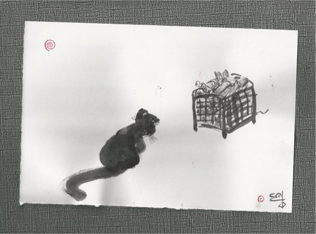 presto hunting mouse behind wood