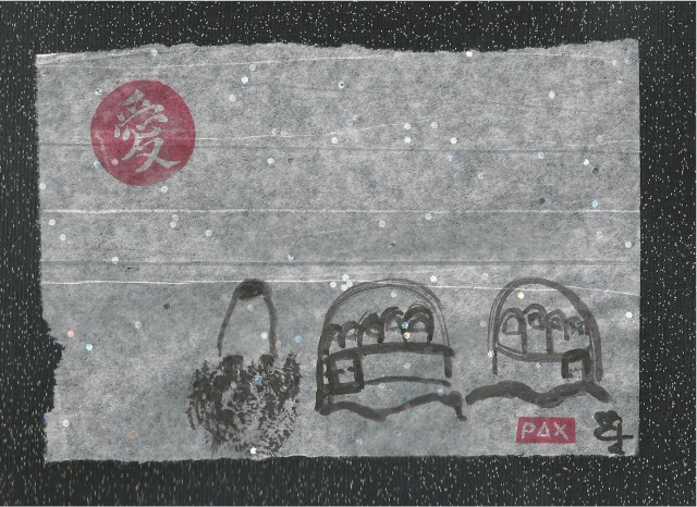 dog walking amung the stars with the full moon