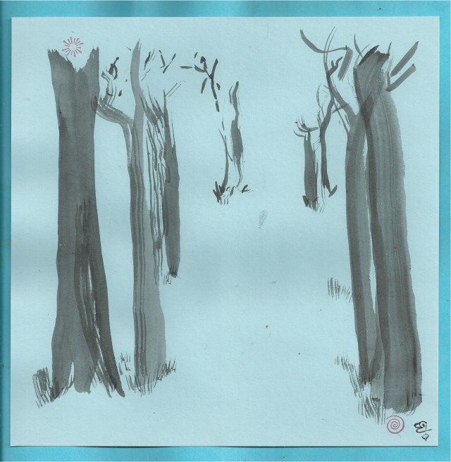 blue trees in the winter