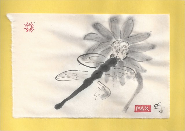 dragonfly on sunny flower