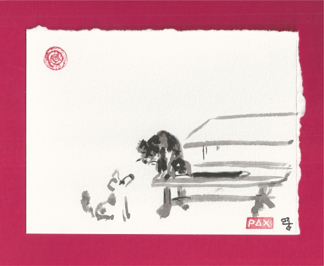 pim and esme on the table bench