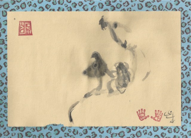 pim on lap looking out