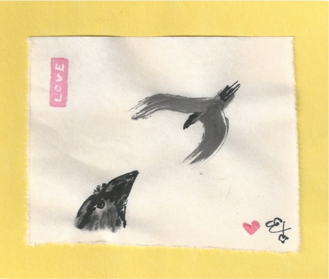 two crows one flying