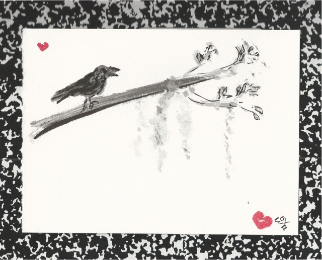 crow on composition book