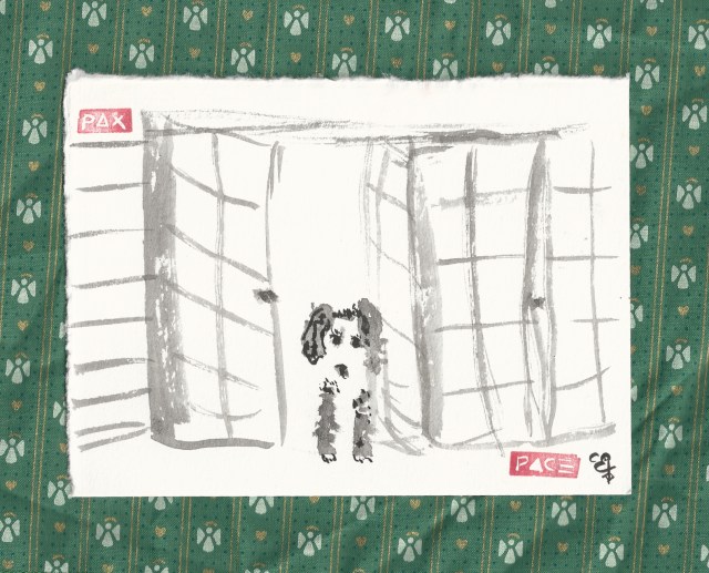 poodle in the door with angels