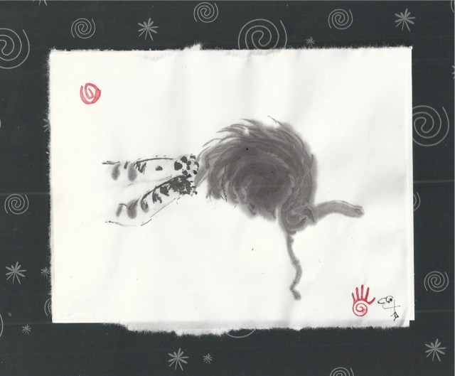 feral kitten discovers Pim's tail