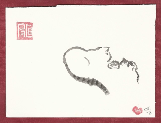 big cat meets little kitten by food bowl