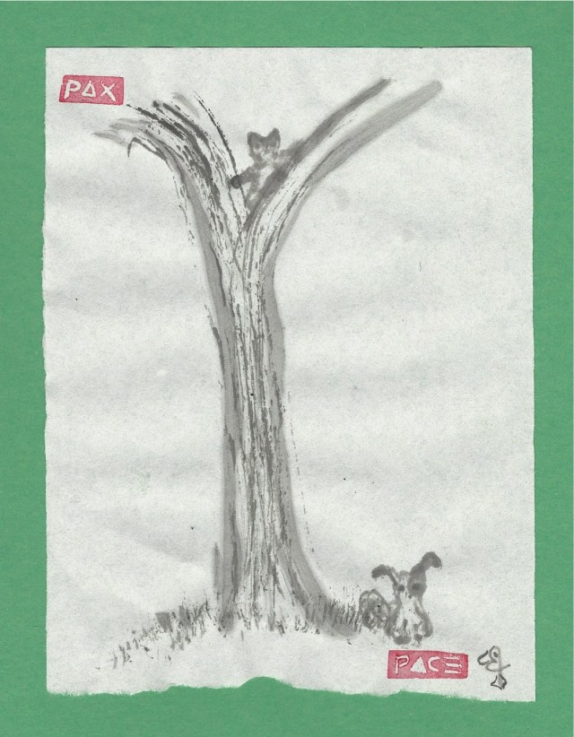 small-cat-in-tree-small-dog-at-foot-of-tree