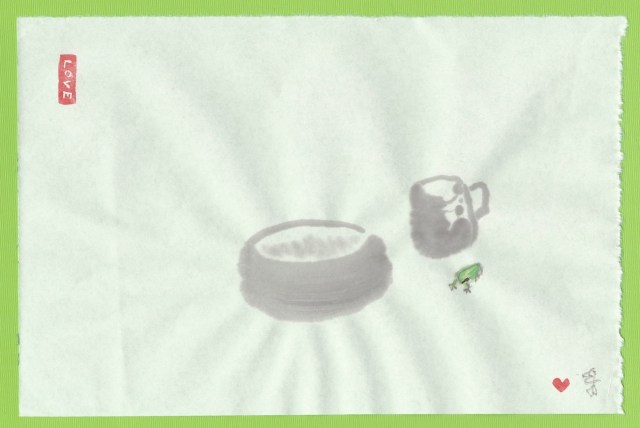 little green breakfast frog